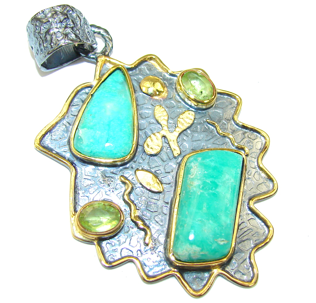 Beautiful! AAA Amazonite, Gold Plated, Rhodium Plated Sterling Silver Pendant