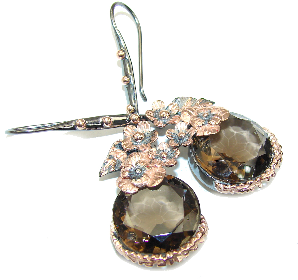 Beautiful Style! Smoky Topaz, Rose Gold Plated, Rhodium Plated Sterling Silver earrings / Long