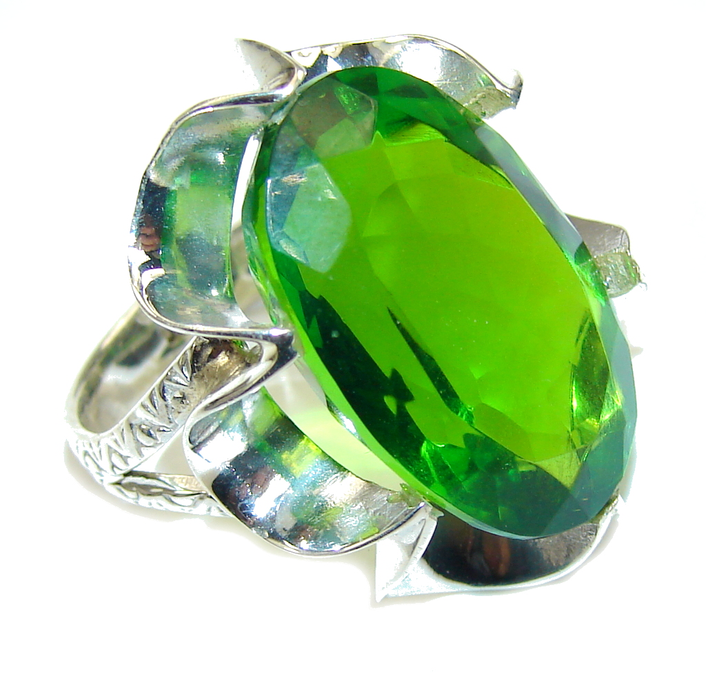 Fresh Garden! Created Green Peridot Sterling Silver Ring s. 10