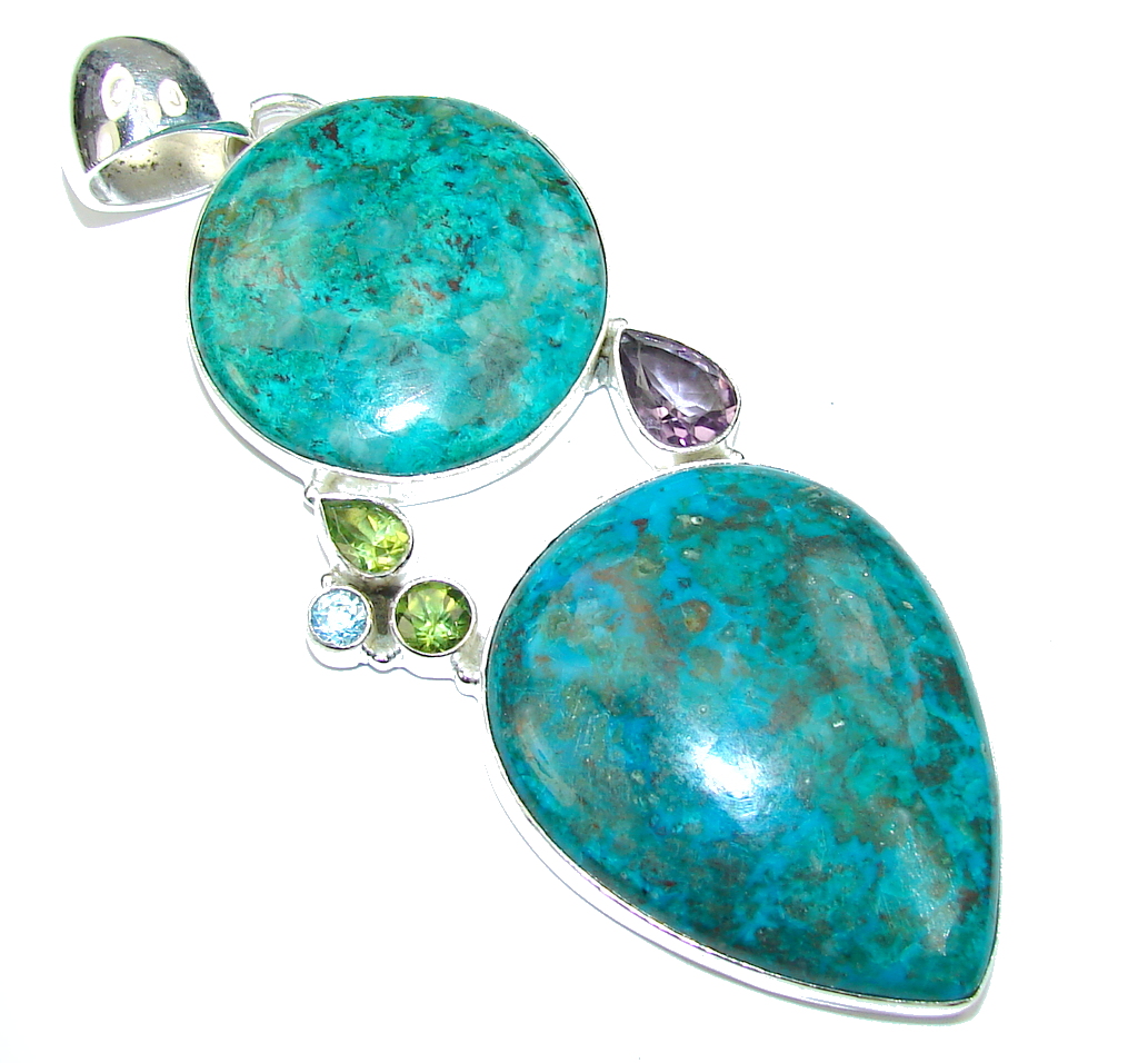 Big! Blue Lagon! Chrysocolla Sterling Silver Pendant