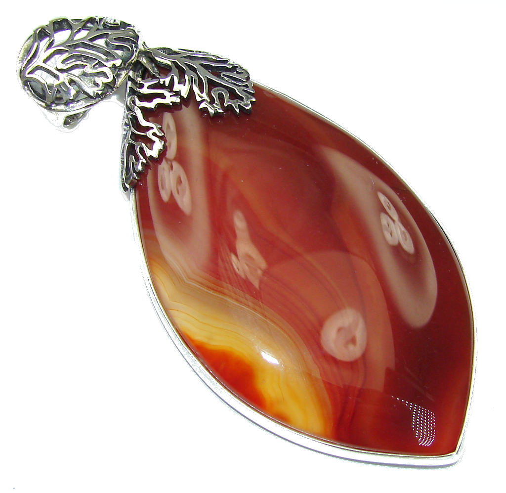 Big! Perfect Design! AAA Botswana Agate Sterling Silver Pendant