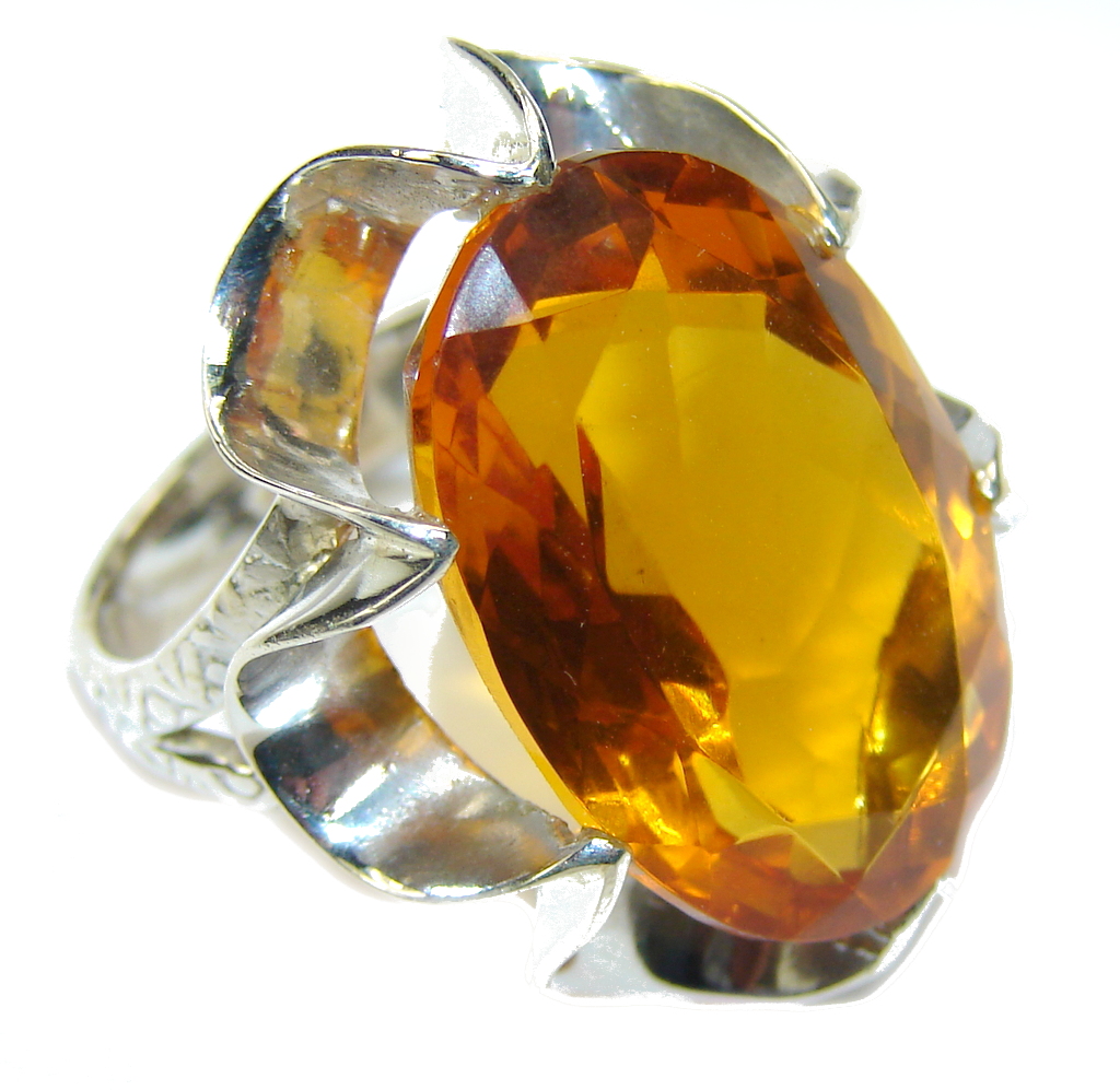 Amazing Created Golden Topaz Sterling Silver Ring s. 8 1/2