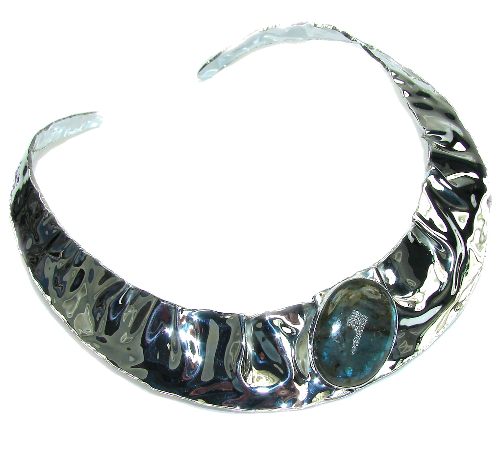Bohemian Style AAA Labradorite Hammered Sterling Silver necklace / Choker