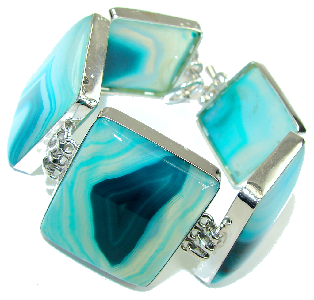 Stylish Design!! Green Botswana Agate Sterling Silver Bracelet