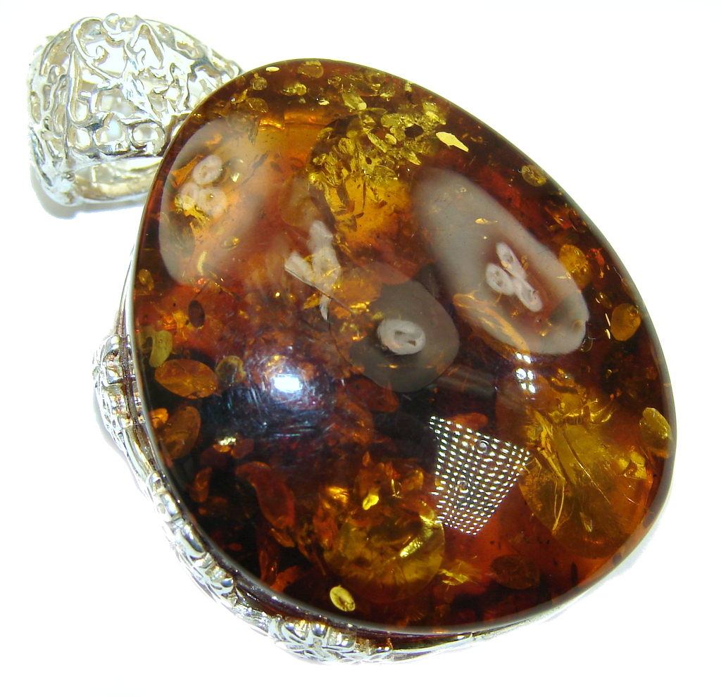 Natural Baltic Polish Amber Sterling Silver Pendant