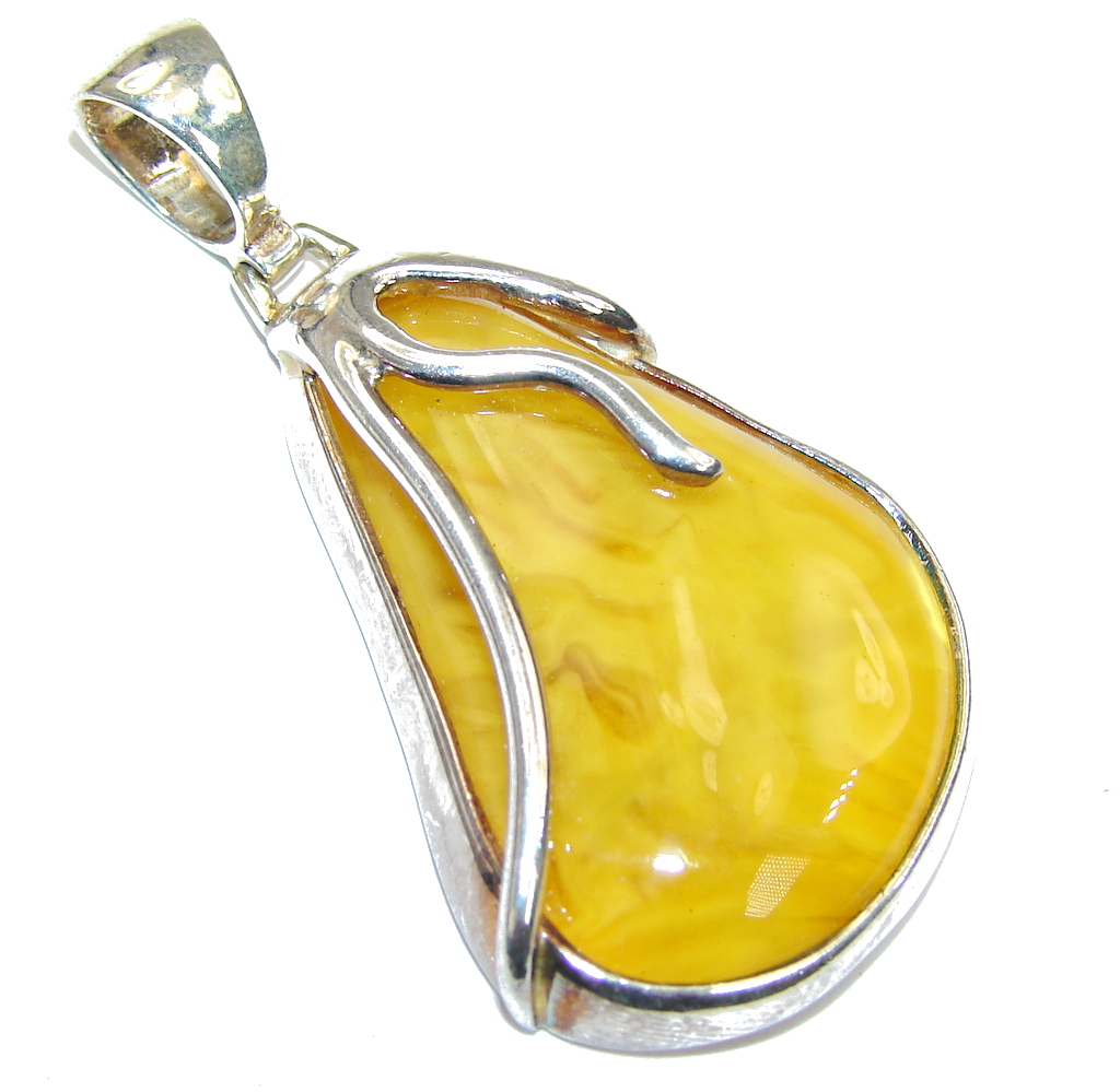 Amazing Yellow Baltic Polish Amber Sterling Silver Pendant