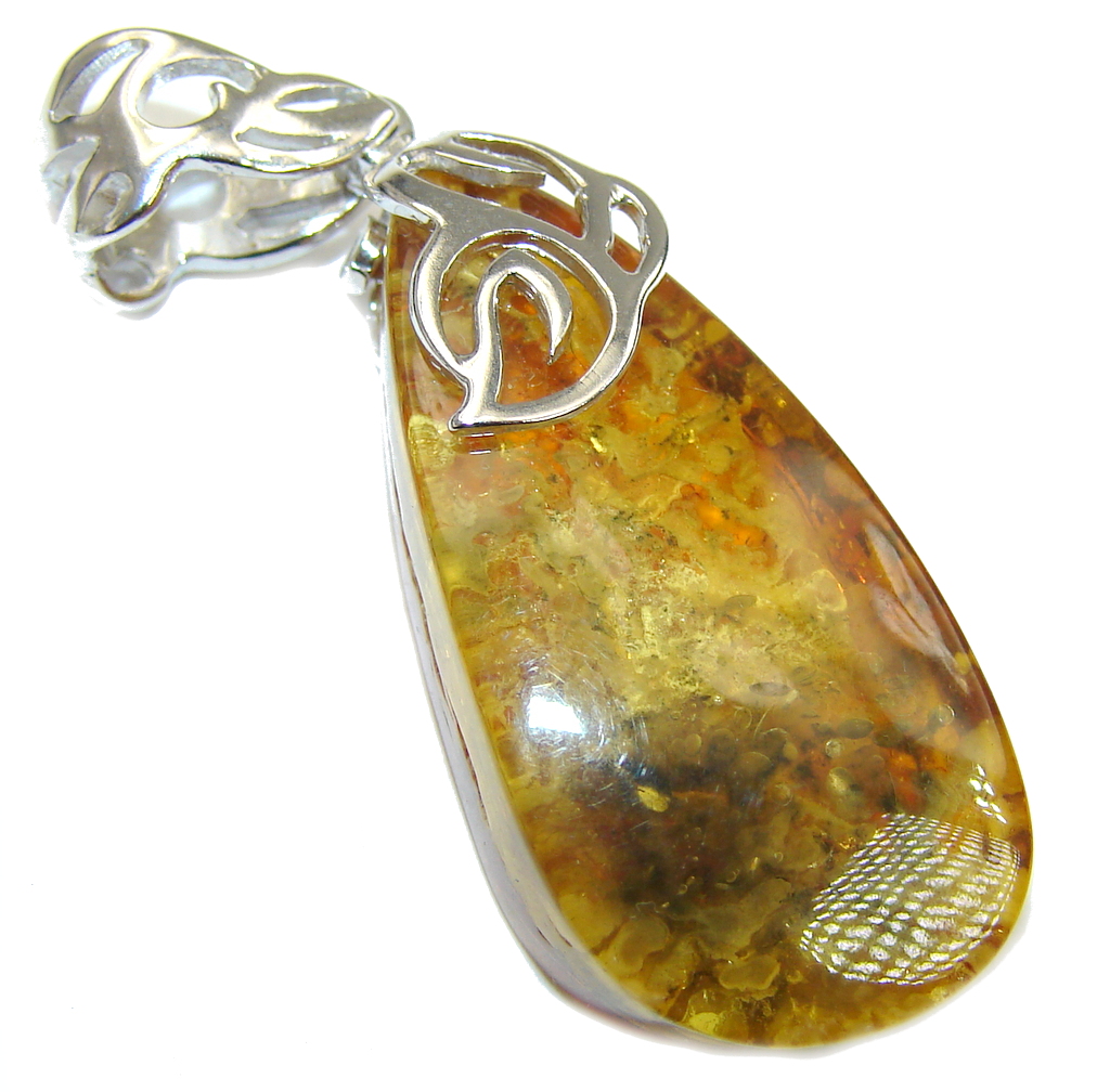 Stylish Baltic Polish Amber Sterling Silver Pendant