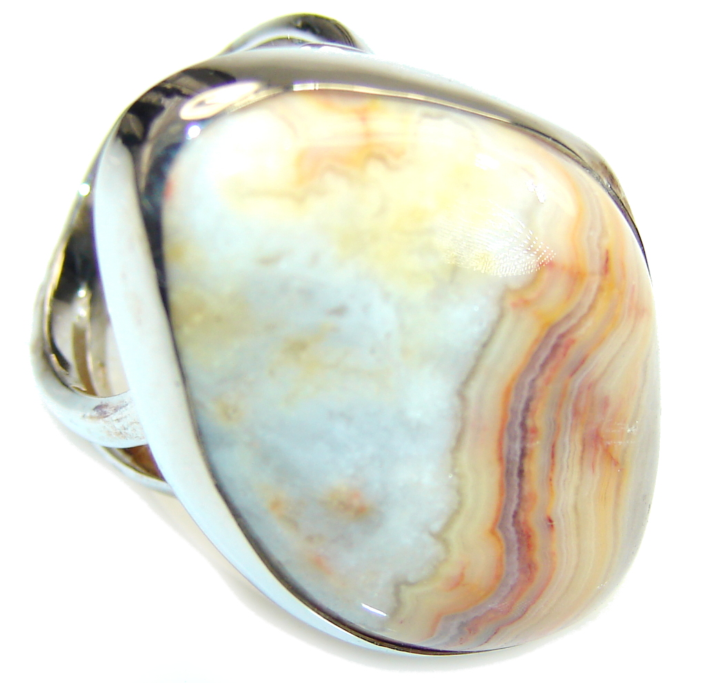 Big! Excellent Crazy Lace Agate Sterling Silver Ring s. 8 - Adjustable