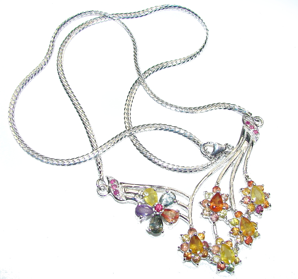 Natural Beauty! AAA Multicolor Sapphire Sterling Silver necklace