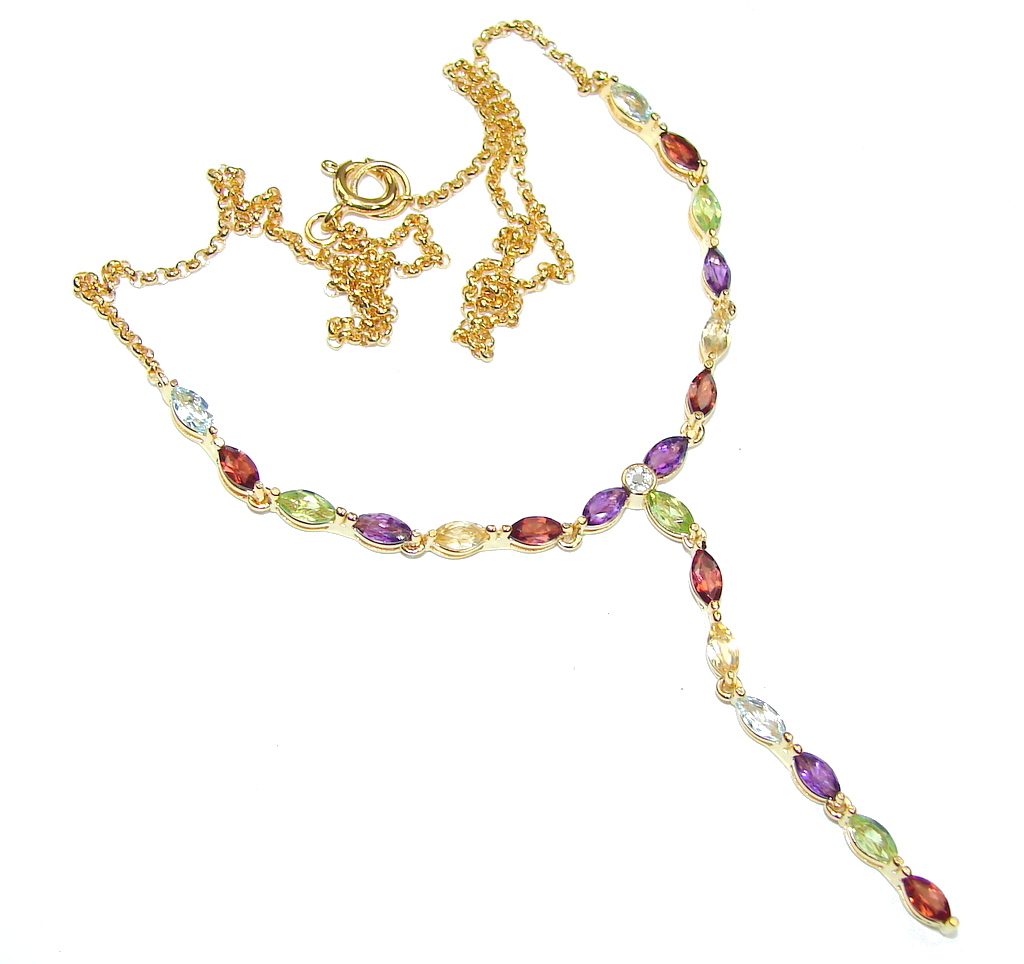 Delicate Design! Amethyst & Garnet & Peridot & Citrine & Swiss Blue Topaz Sterling Silver necklace