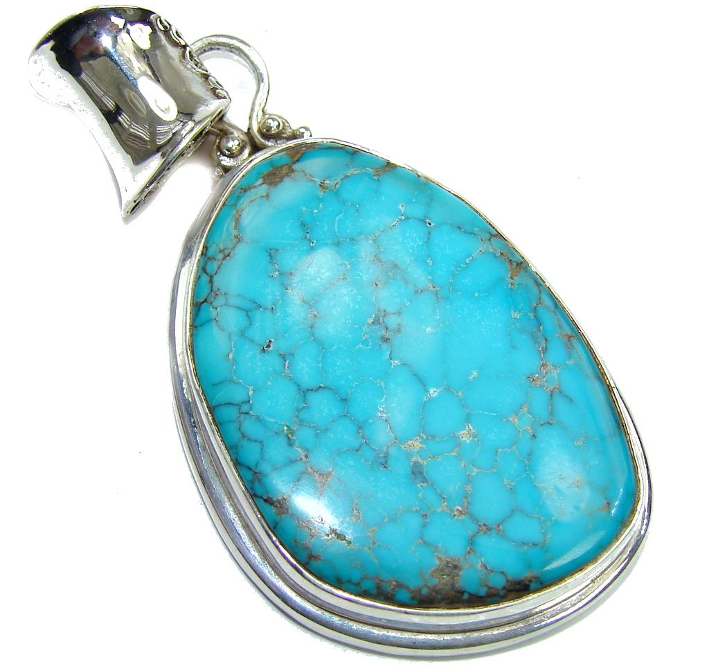 Big!30grams Spider Web Blue Turquoise Sterling Silver Pendant
