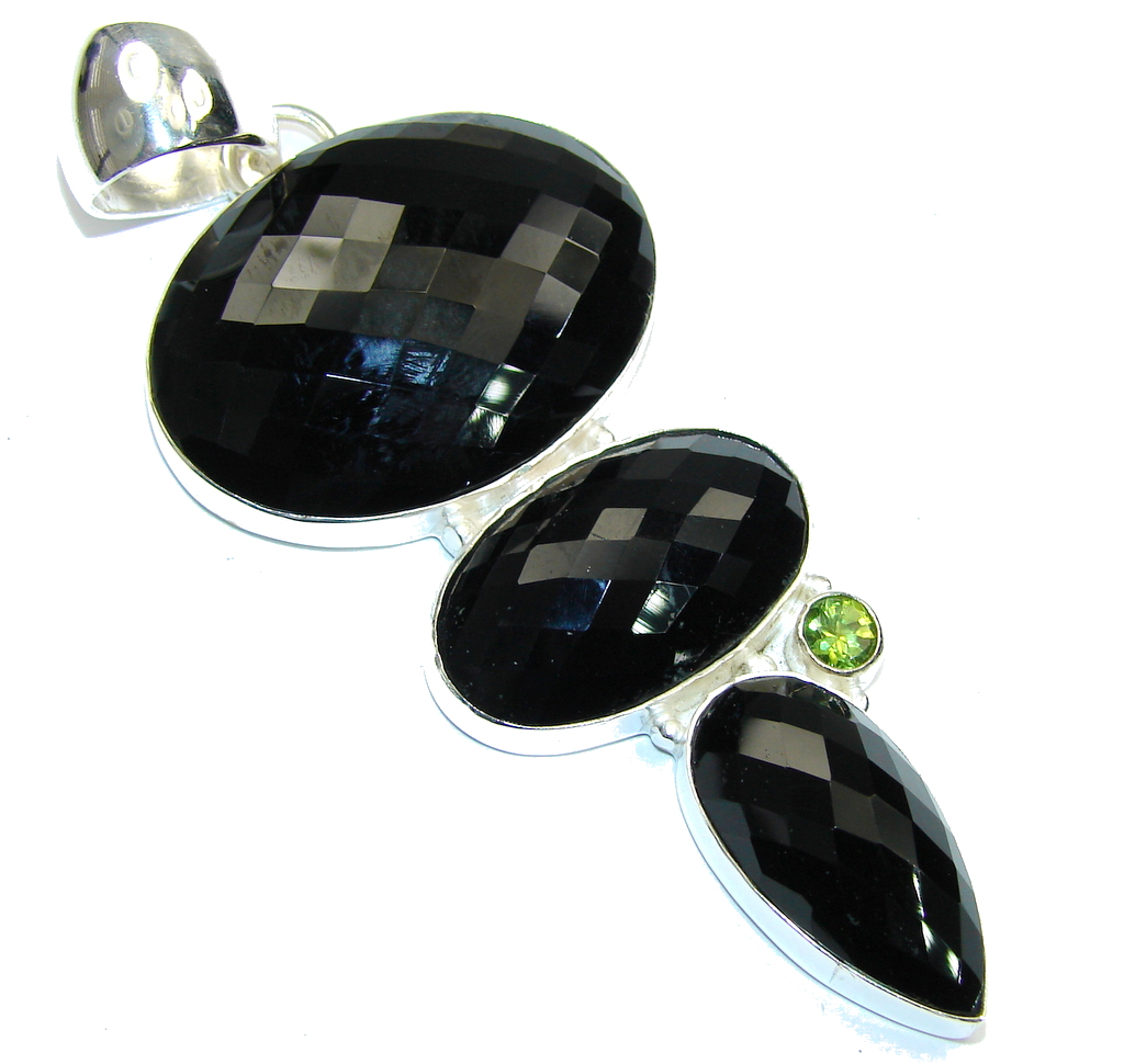 Big! Excellent Black Onyx Sterling Silver Pendant