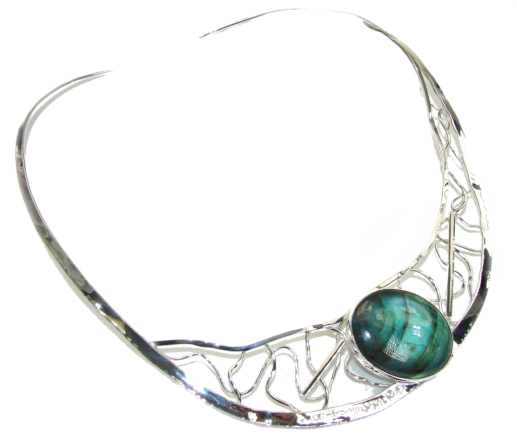 Bohemian Style AAA Labradorite Hammered Sterling Silver necklace / Choker