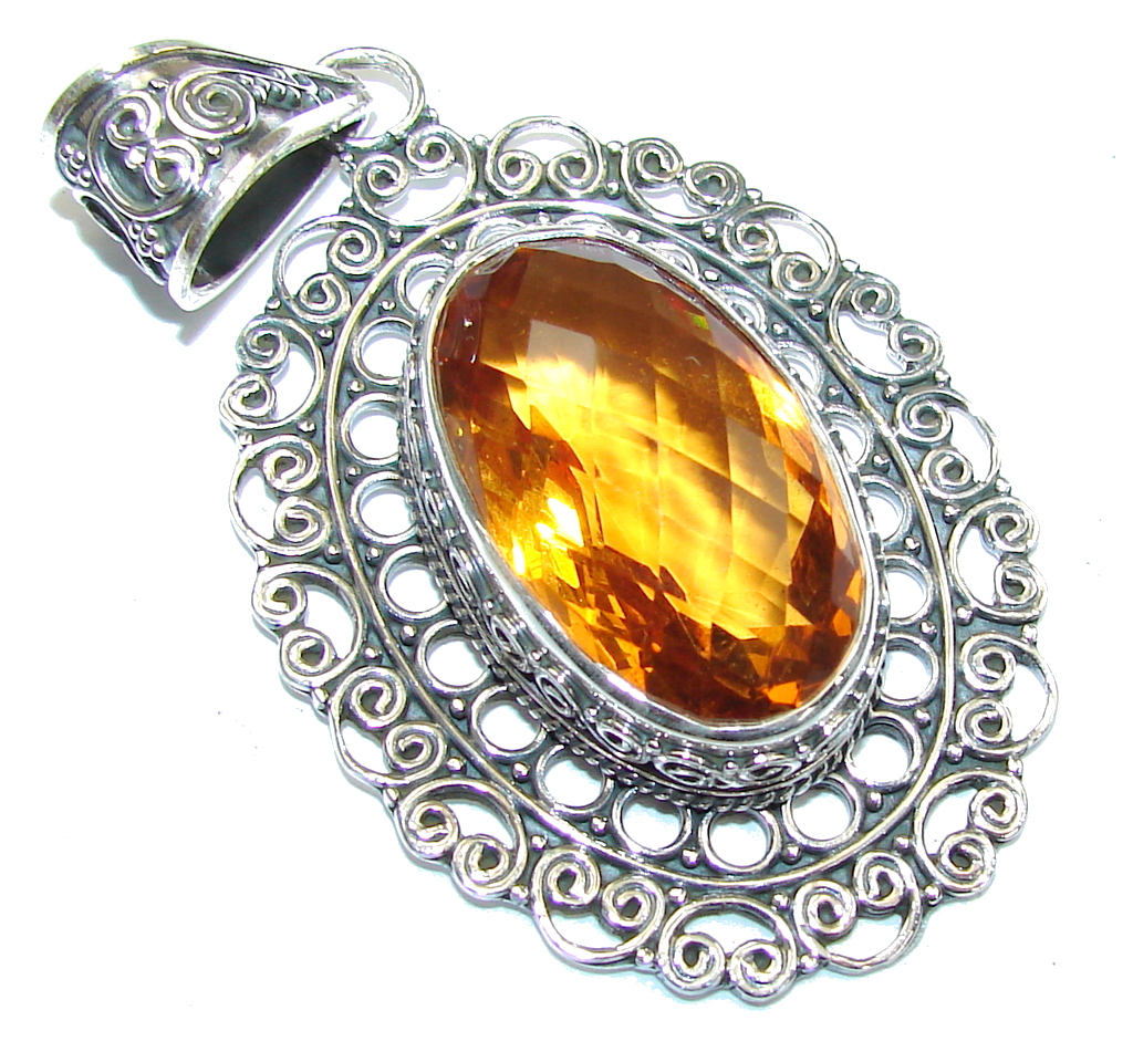 Bali Secret! Golden Topaz Quartz Sterling Silver Pendant