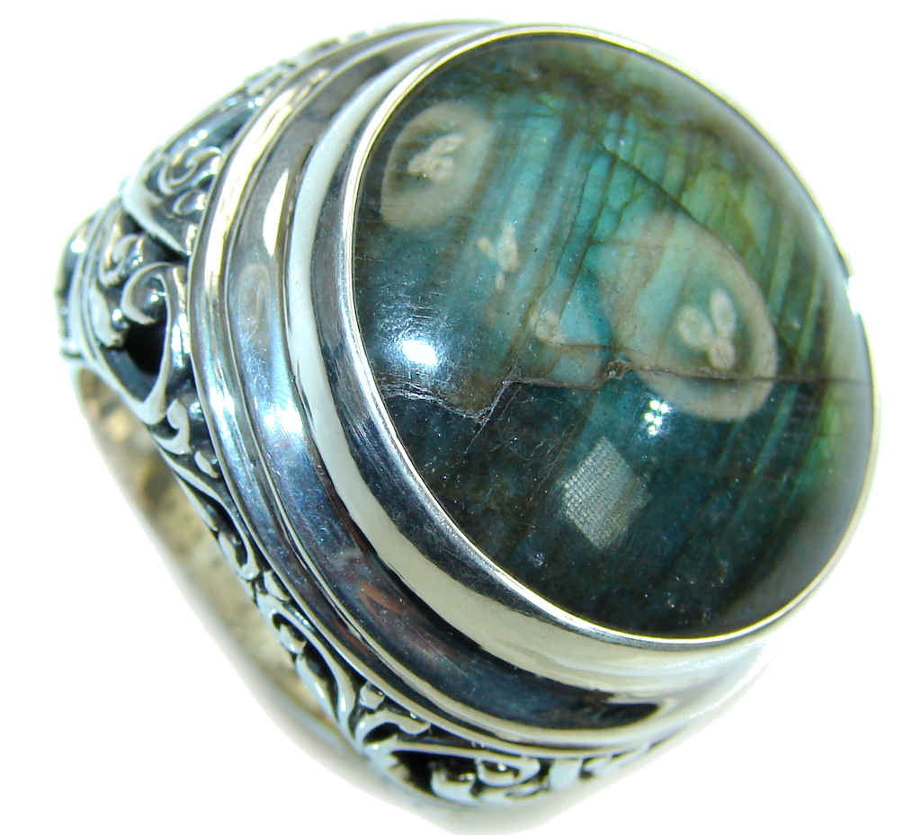 Bali Collection Gaint AAA labradorite Sterling Silver Ring s. 8