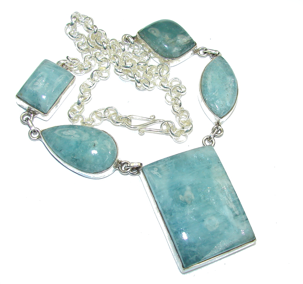 Mystic Sky! Blue Aquamarine Sterling Silver necklace