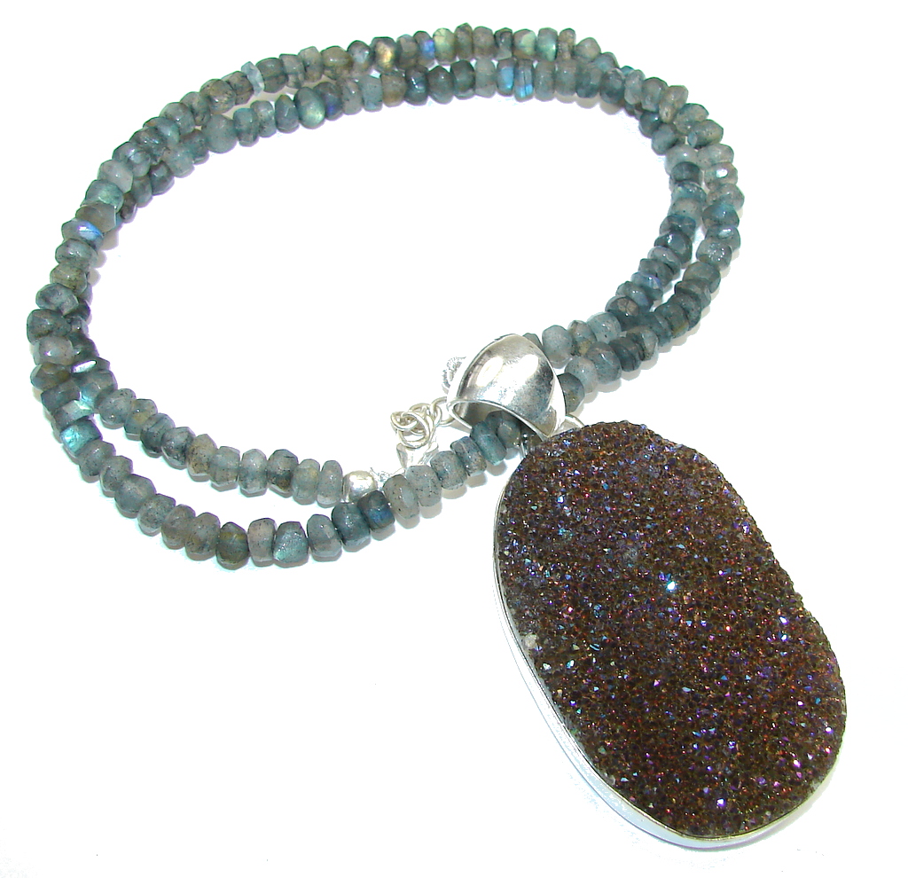 Fashion Design! Rainbow Titanium Druzy & Labradorite Sterling Silver necklace