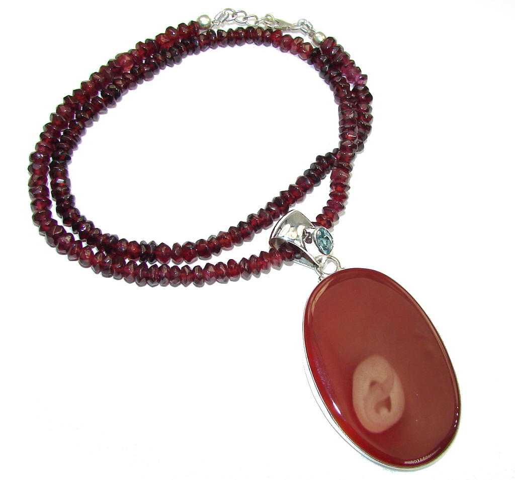 Fashion Design! Brown Agate & Garnet Sterling Silver necklace