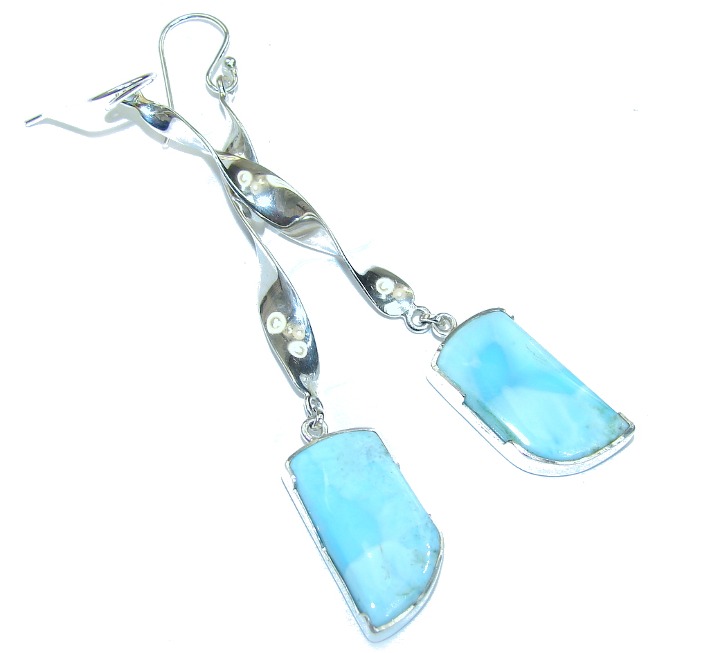 3 1/4 inch long Caribbean Blue Larimar Sterling Silver earrings / Long