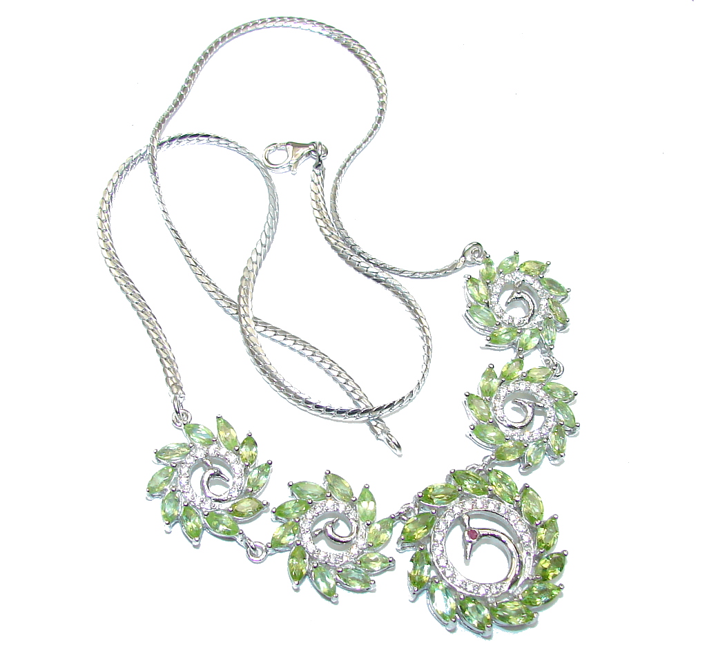 Lime Treasure! Green Peridot & White Topaz Sterling Silver necklace