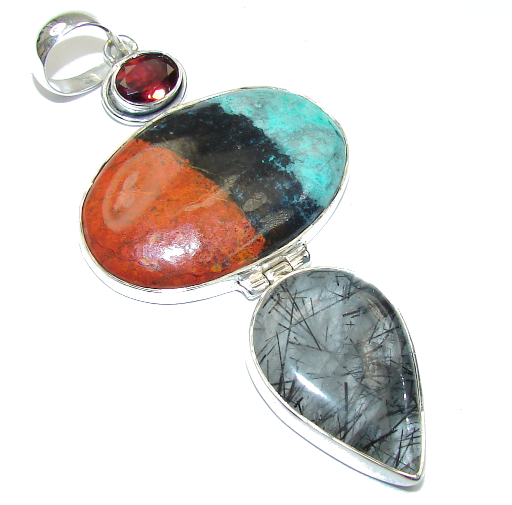 Big! Secret Beauty! AAA Red Sonora Jasper Sterling Silver Pendant