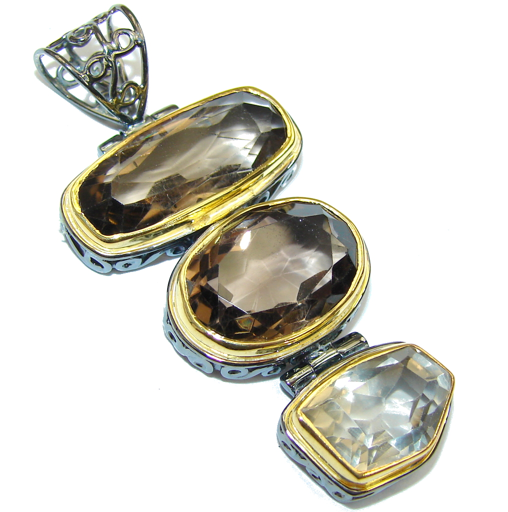 Beautiful AAA Brown Smoky Topaz, Rose Gold Plated, Rhodium Plated Sterling Silver Pendant
