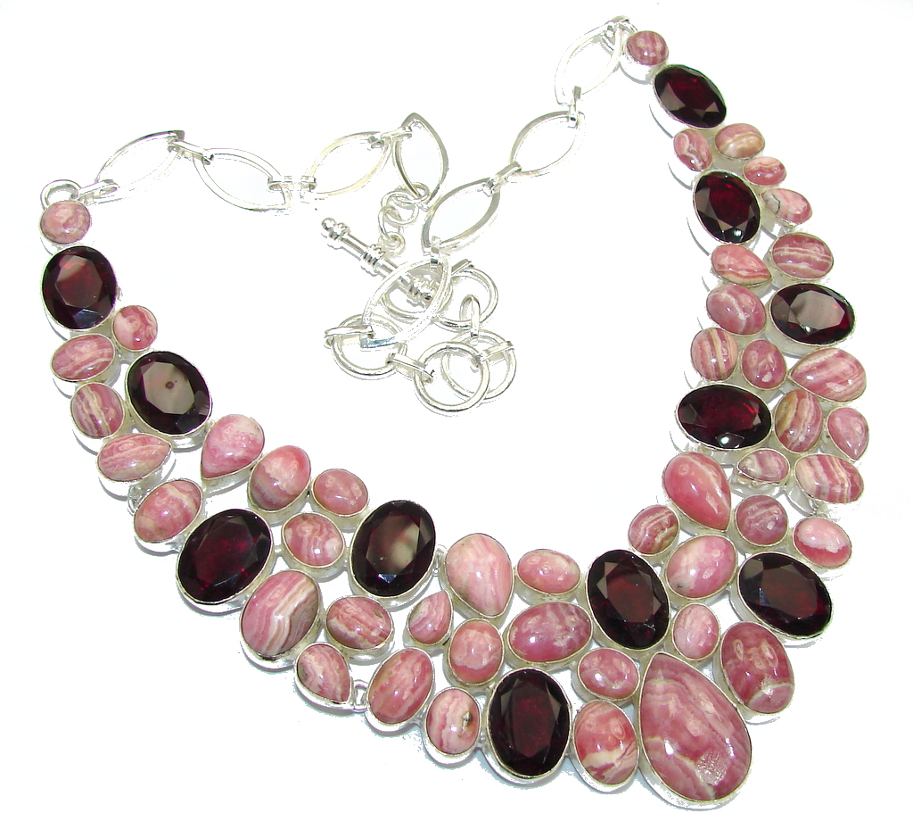 Touch Of Life!! Rhodochrosite & Garnet Sterling Silver necklace