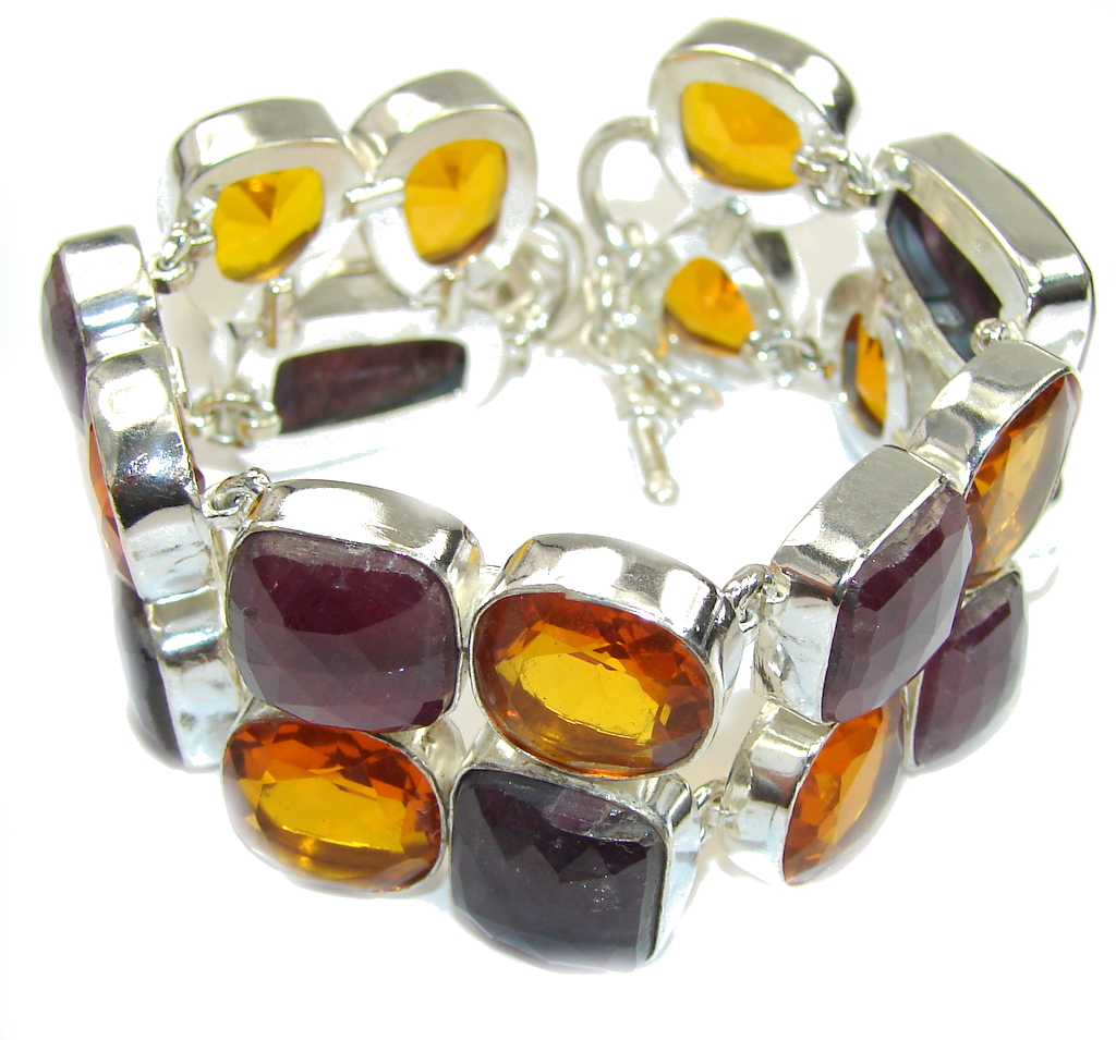 Store Of Love! Red Ruby & Created Golden Topaz Sterling Silver Bracelet