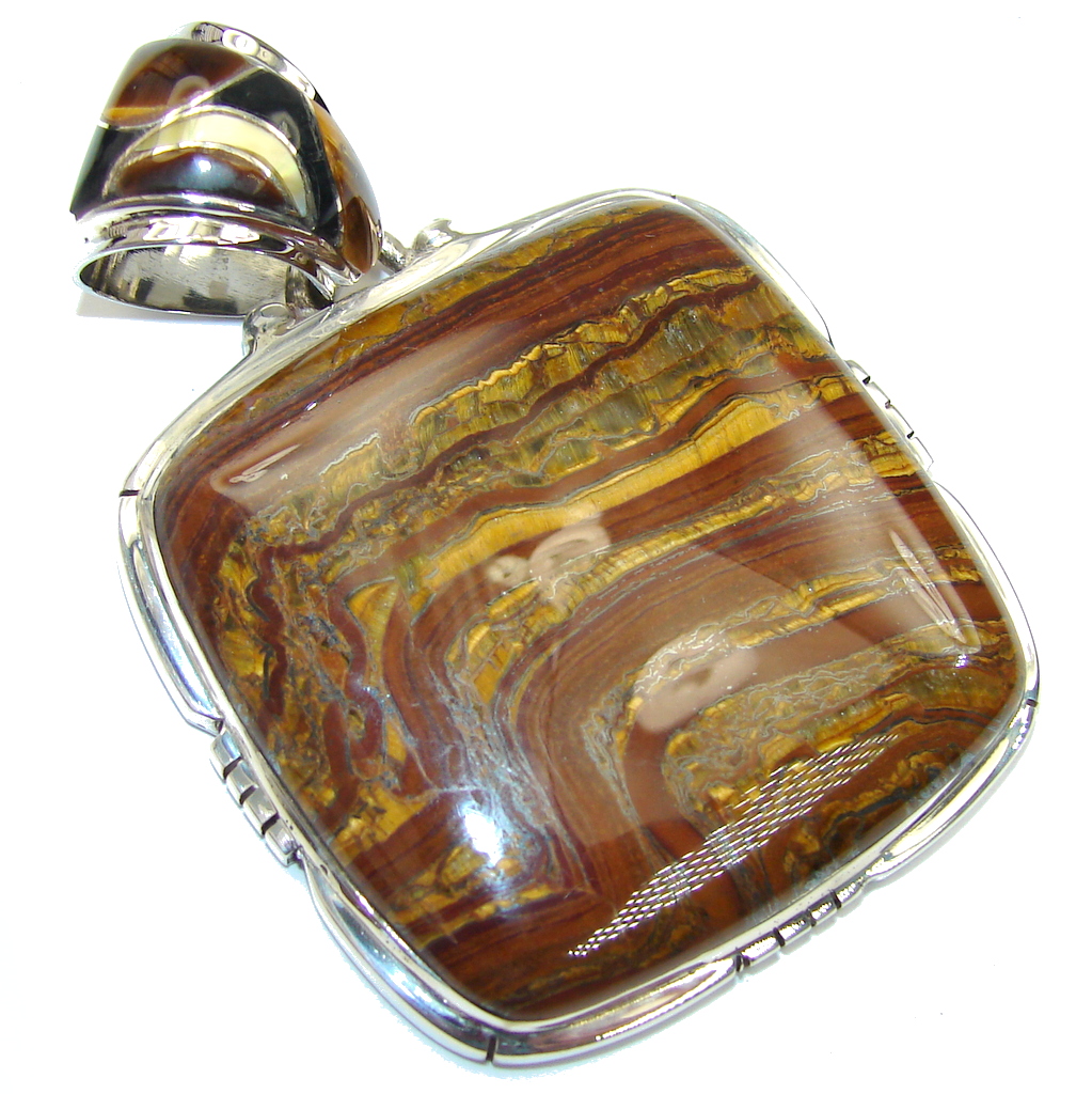 Big! Duality In Brown! AAA Brown Tigers Eye Sterling Silver Pendant