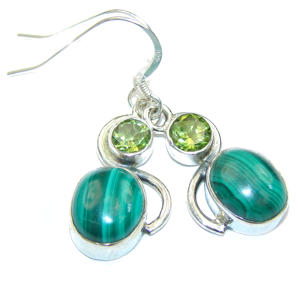 Delicate Green Malachite & Green Peridot Sterling Silver earrings