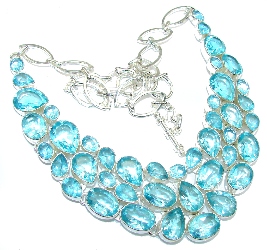 Secret Beauty! Created Blue Topaz Sterling Silver necklace