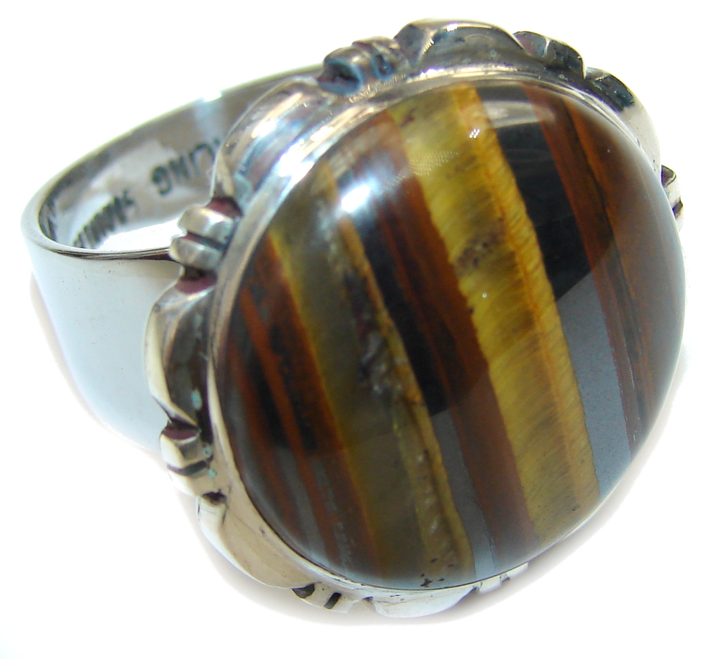 Amazing AAA Iron Brown Tigers Eye Sterling Silver Ring s. 8