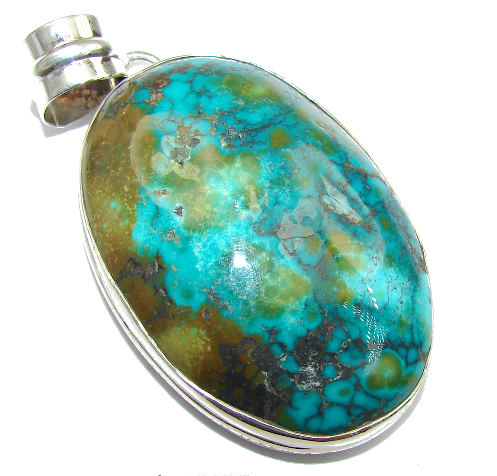 Big! Corrico Lake Green Turquoise Sterling Silver Pendant
