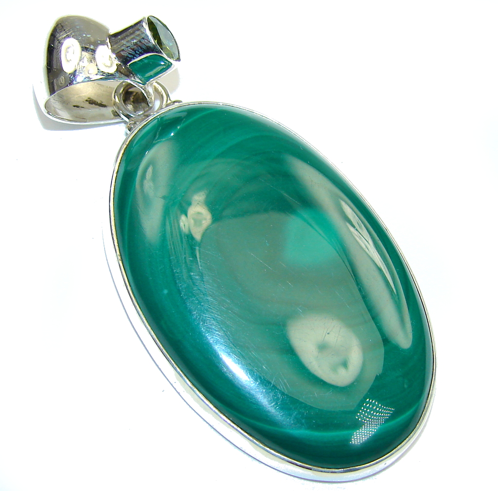 Beautiful AAA Green Malachite & Green Peridot Sterling Silver Pendant