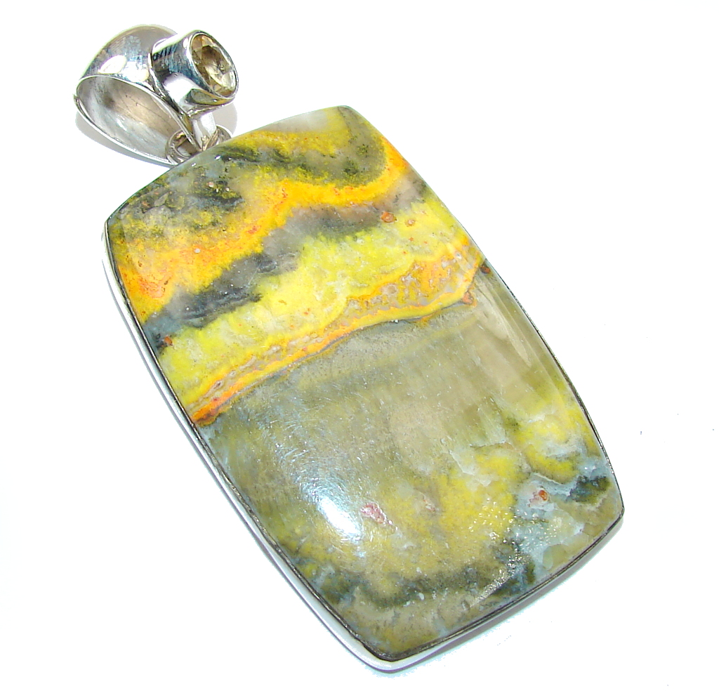 Awesome! Yellow Bumble Bee Jasper & Citrine Sterling Silver Pendant