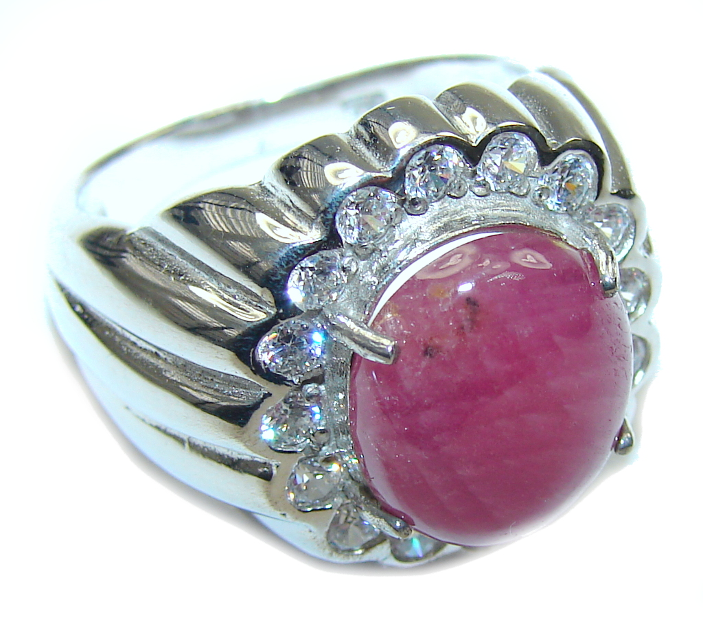 Stunning! Natural Pink Ruby & White Topaz Sterling Silver Ring s. 8