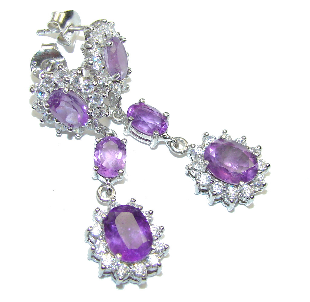 Beautiful Design! Purple Amethyst & White Topaz Sterling Silver earrings