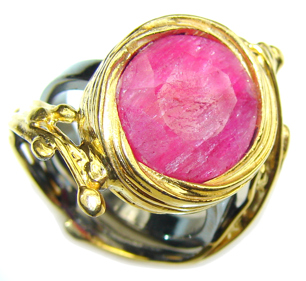 Perfect Gift! AAA Pink Ruby, Gold PLated, Rhodium Plated Sterling Silver Ring s. 6 1/2