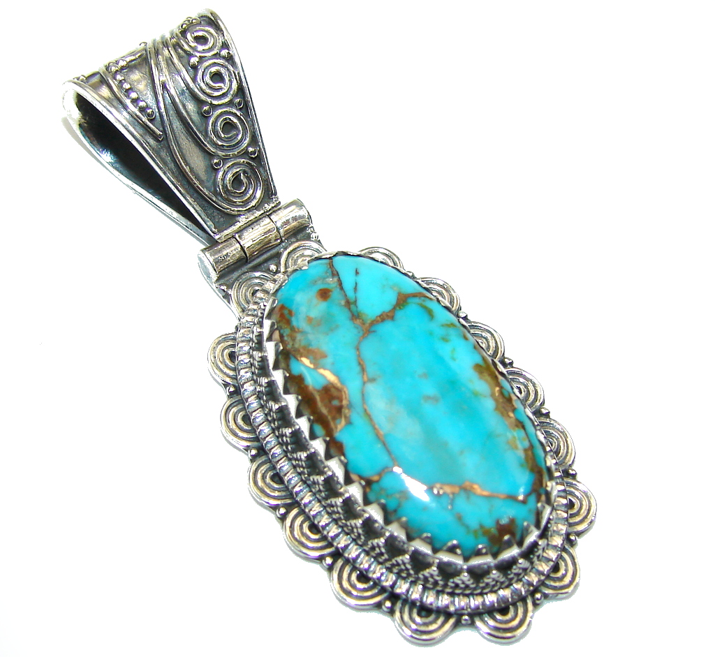 Bali Secret! Copper Blue Turquoise Sterling Silver Pendant
