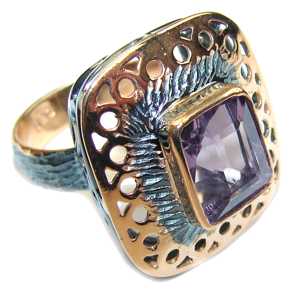 Amazing AAA Purple Amethyst, Rose Gold Plated, Rhodium Plated Sterling Silver ring s. 7