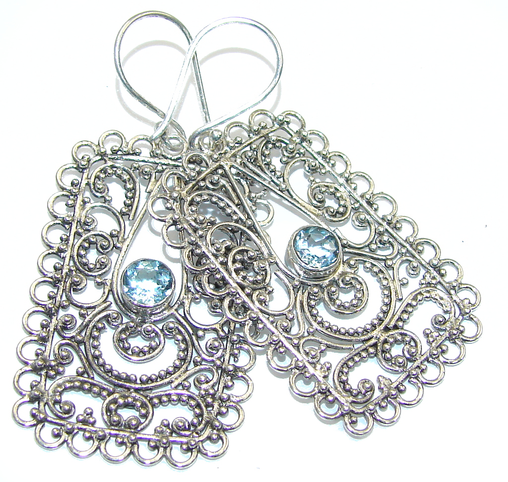 Bali Secret! Swiss Blue Topaz Sterling Silver earrings