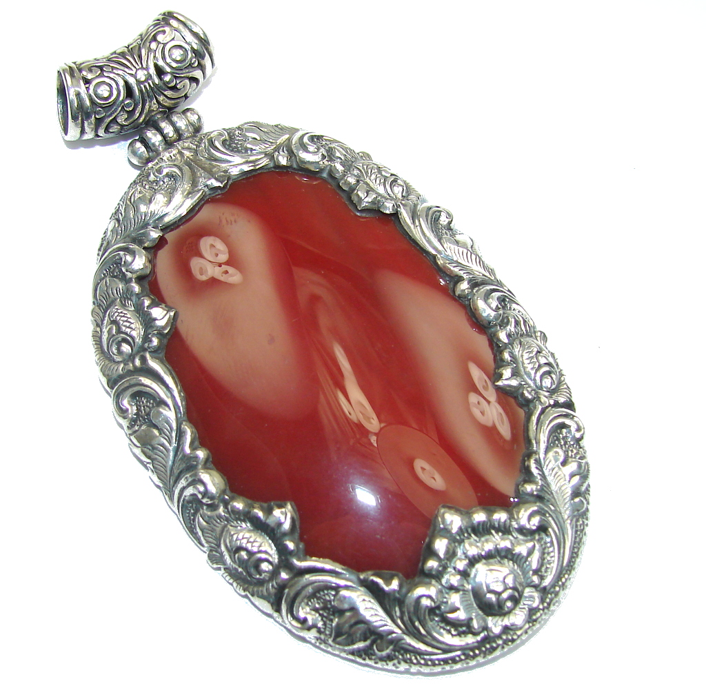 Large! Bali Dream AAA Burgundy Botswana Agate Sterling Silver Pendant