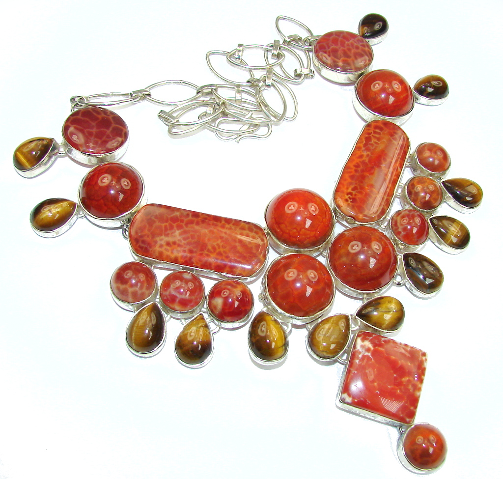 Big! Aura Of Beauty!! Mexican Fire Agate Sterling Silver necklace