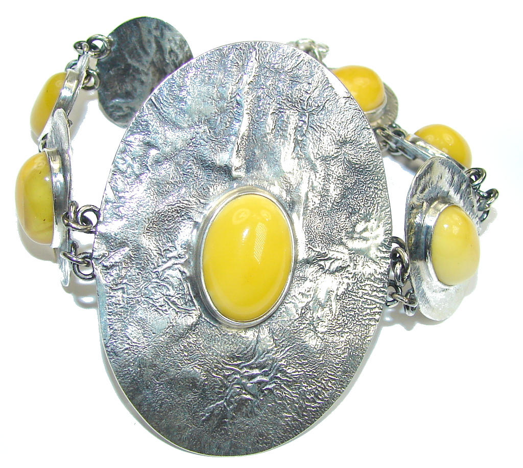 Natural Butterscotch Polish Amber Sterling Silver Bracelet
