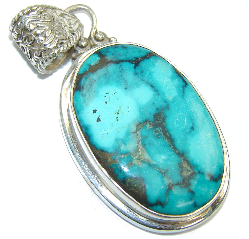 Natural AAA Blue Turquoise Sterling Silver Pendant