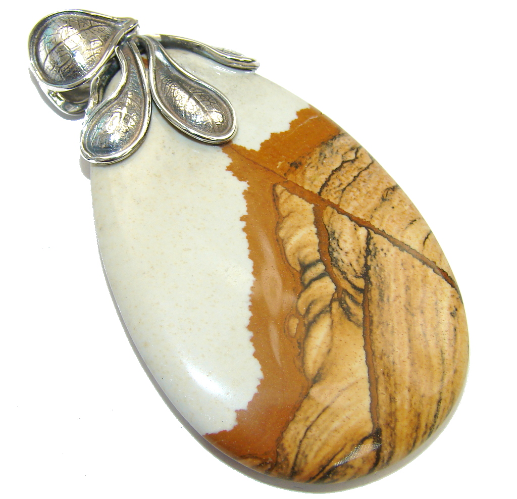 Big! Beautiful AAA Picture Jasper Sterling Silver Pendant