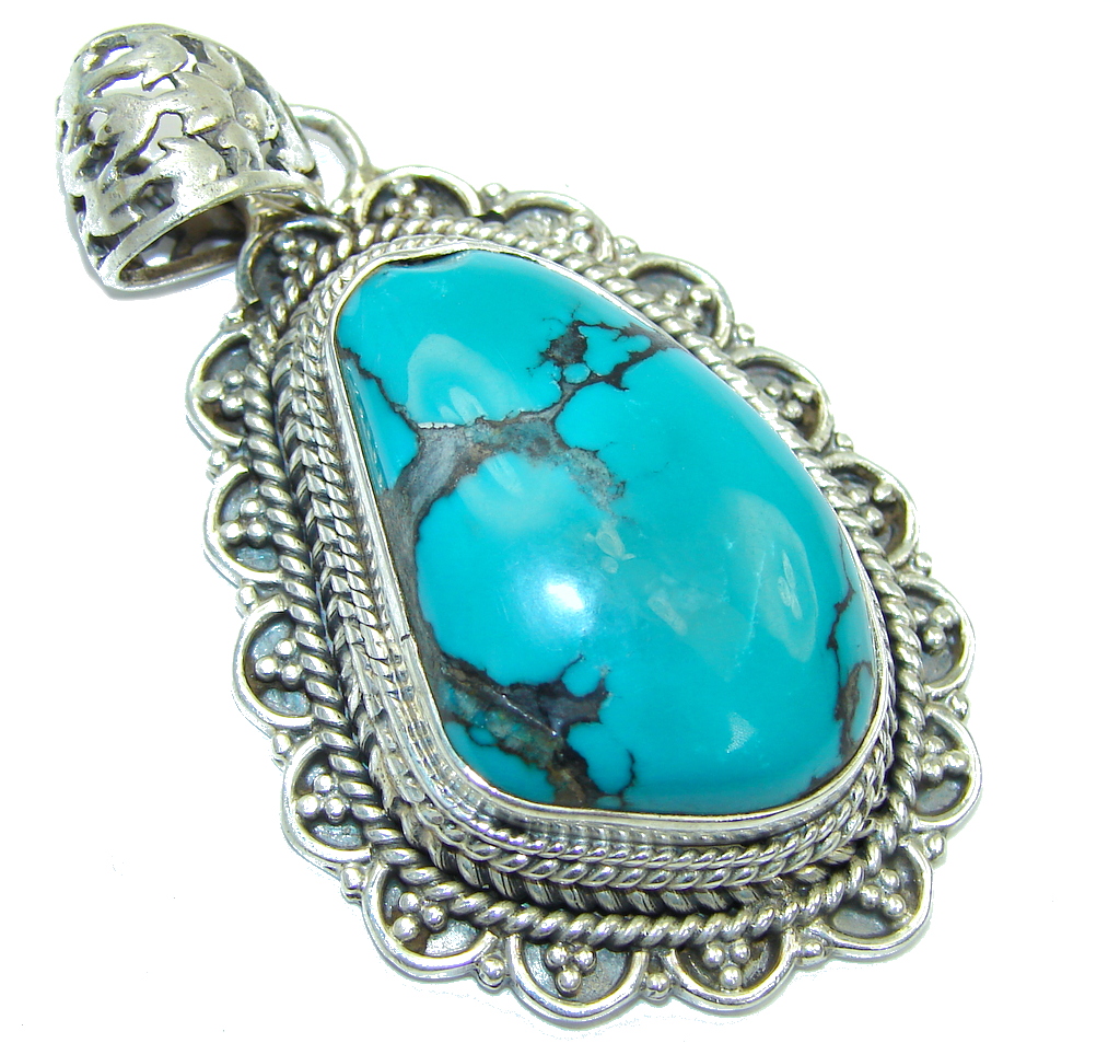 Big! Ocean Beauty! AAA Blue Turquoise Sterling Silver Pendant