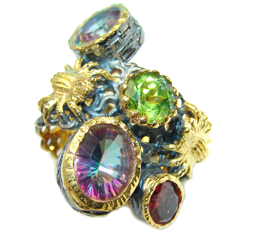 Amazing Rainbow Magic Topaz, Gold Plated, Rhodium Plated Sterling Silver ring; s. 8
