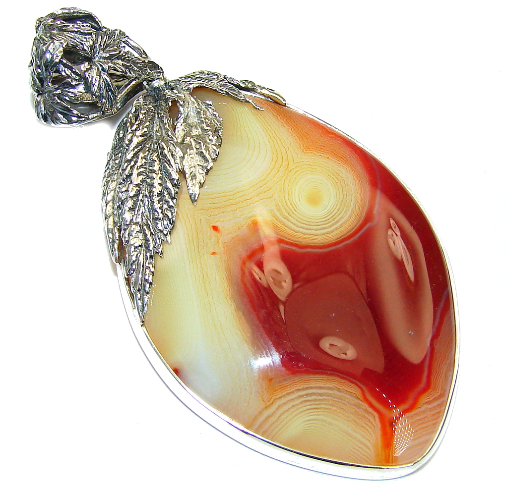 Bali Dream AAA Orange Botswana Agate Sterling Silver Pendant