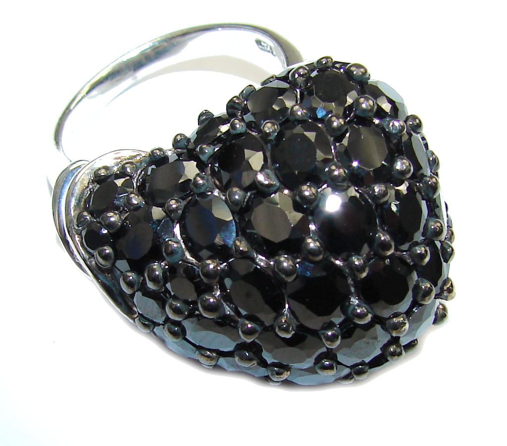 Amazing AAA Black Cubic Zirconia & White Topaz Sterling Silver Ring s. 8